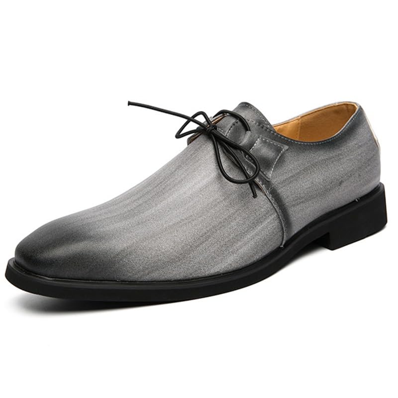 Men's Vintage Leather Lace Up Platform Oxfords Shoes Men Retro Pointed Chunky Heel Non-Slip Business Dress Shoes Business Formal Derby Shoes