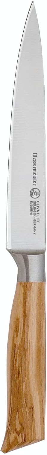 Messermeister Oliva Elite 6” Utility Knife - Fine German Steel Alloy Blade & Natural Mediterranean Olive Wood Handle - Rust Resistant & Easy to Maintain