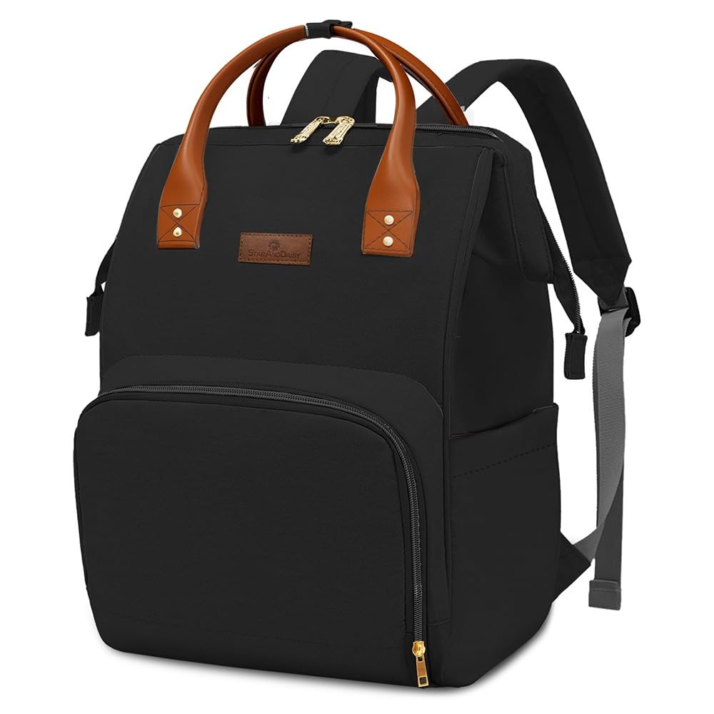 StarAndDaisy Diaper Bag for Mothers for Travel/Diaper Bags for Mom with Multi Compartments, Insulated Bottle Pockets, Waterproof, Ultra soft Oxford fabric, 24lt capacity - Black