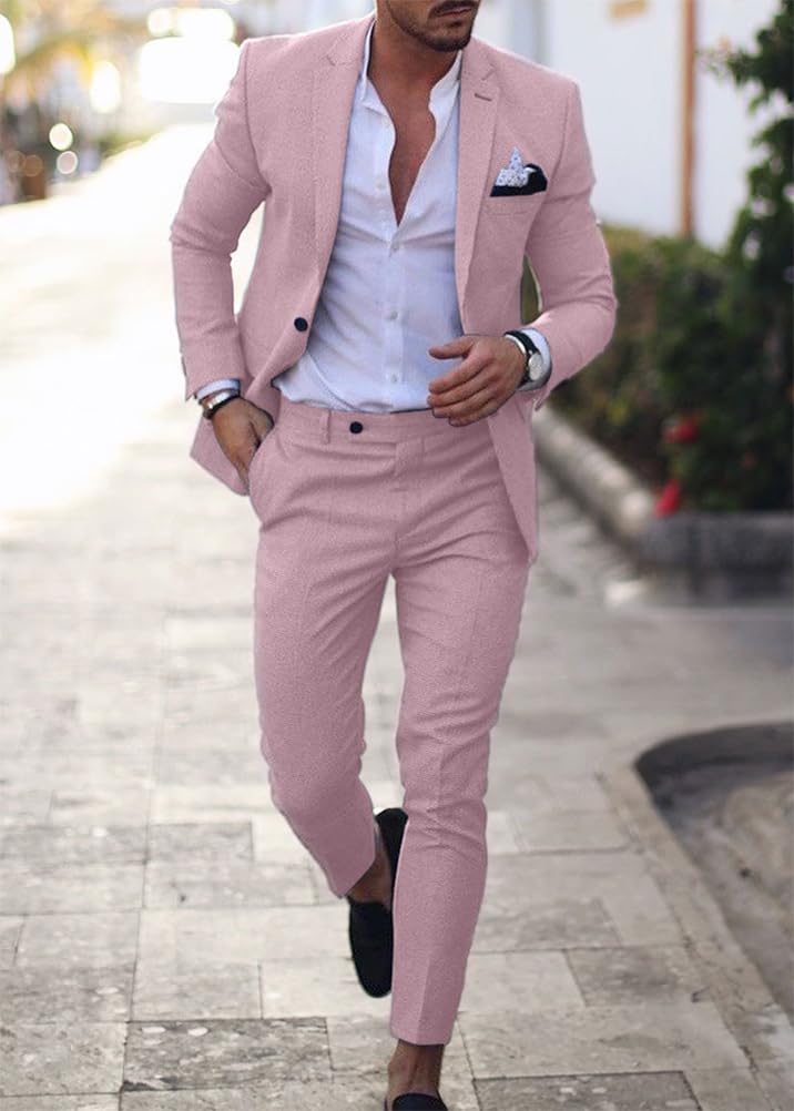 Abito da Uomo 2 Pezzi Abito da Lavoro Monopetto e Pantaloni Due Pezzi Set Abito a Maniche Lunghe in Tinta Unita Casual Business Sets Abito Completo alla Moda e Versatile