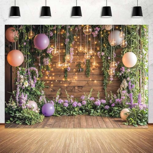 Fondo Floral de Pared Morado 7x5 ft para Fotografía miniatura 1