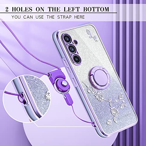 Dhimi For Samsung Galaxy A54 5G Luxury Flowers Floral Design Sparkle Cases,Diamond Kickstand Plating Glitter Phone Cover For Women Girls Samsung A54 5G 6.4 Inch #TOP4