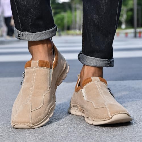 Men's Loafer Shoes with Side Zipper, Slip-On Casual Driving Shoes, Comfy Non-Slip PU Leather Sneakers for Orthopedic Hiking Use2