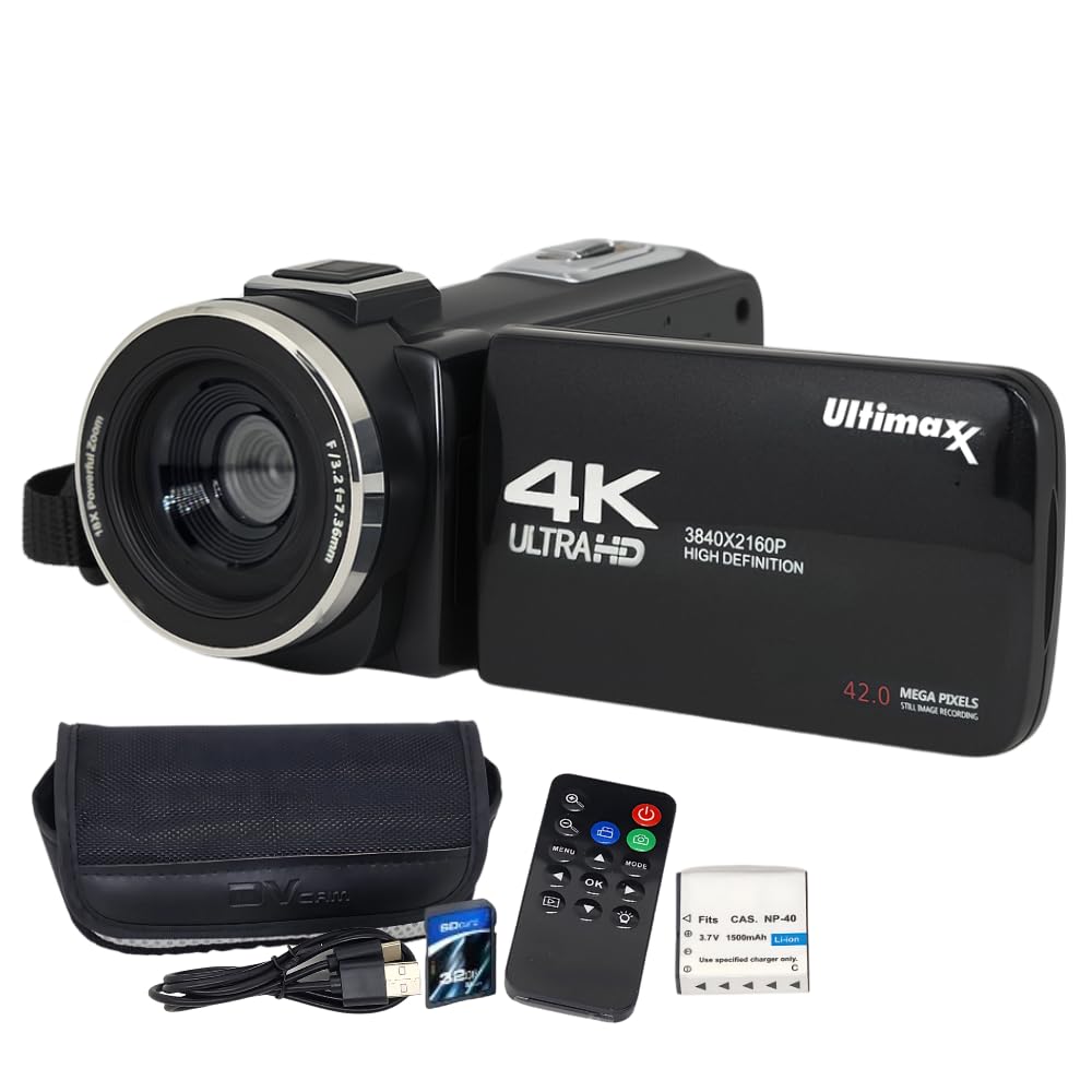 Ultimaxx 4K Camera Camcorder 42MP Video Recorder Camera Support Vlogging YouTube TikTok Digital Camcorder with 3" LCD Screen,18X Digital Zoom for Adults Kids Teens Beginners