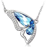 Infinite U Butterfly Wing Teardrop Waterdrop Austrian Crystal Silver Plated Pendant Necklace -2 Colo