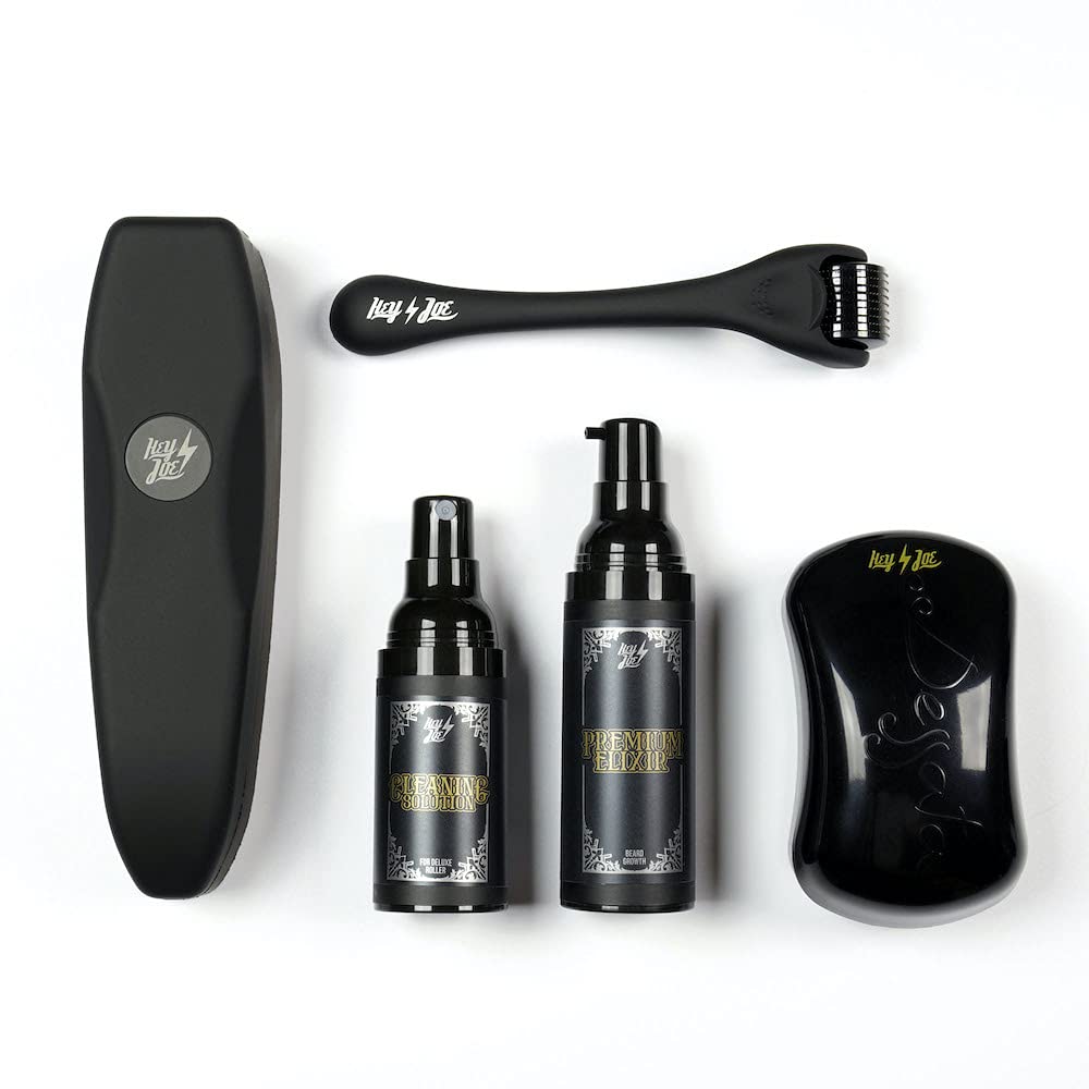 HEY JOE Kit Beard Growth System - Innovador Kit Para El Crecimiento De Barba A Base De Células Madre Vegetales - Tratamiento De 50 Días, color Black