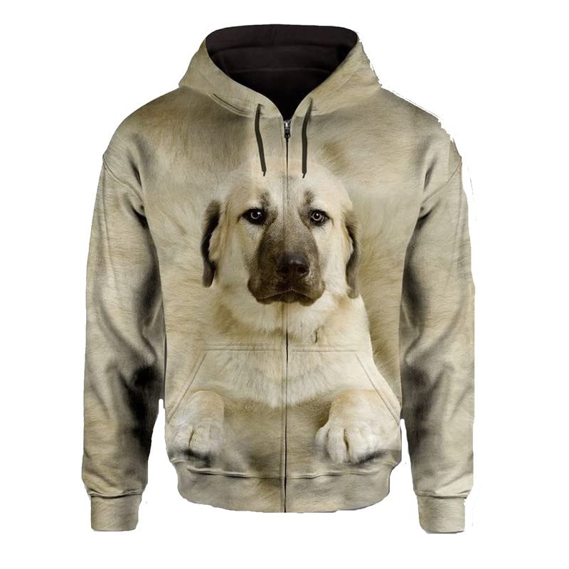 Pull à capuche homme zippé beige 3XL au motif cocker Spaniel