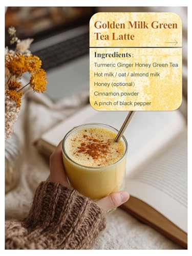Image of LOOMICA Honey Turmeric Ginger Green Tea, Naturally Caffeinated, Smooth Green Tea Blend with Golden Spice & Honey Flavor, Naturally Uplifting, No Artificial Sugar Added, 20 Count