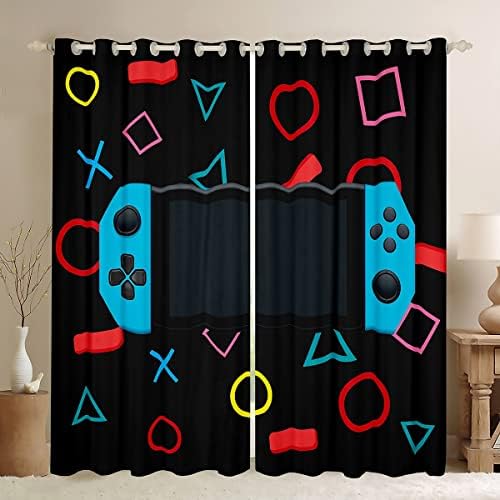 Games Curtain for Gaming Bedroom Living Room Gamer Room Curtains Kids Boys Video Game Gamepad Window Drapes Console Game Controller Curtain Blue W46*L54