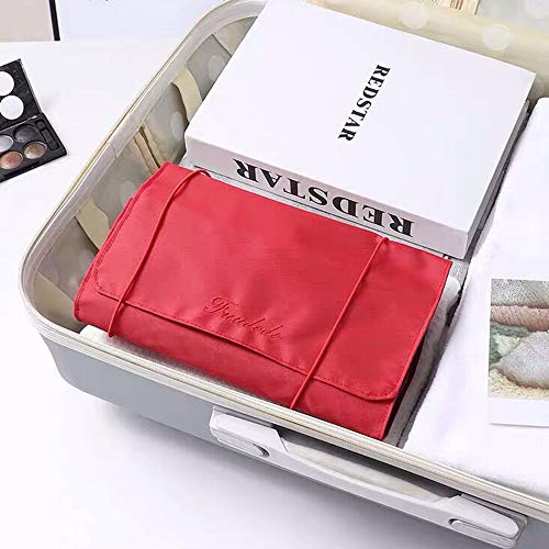 MOONKKA Roll Up Toiletry Bag Travel Cosmetic Case Organizer Portable Artist Storage Bag with Four Detachable Storage Bags for Cosmetics Makeup Brushes Toiletry Jewelry,Bordeaux red