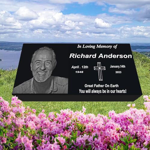 SHINCEL Flat Headstone for Cemetery, 24×12x3,100% Monument Grade Granite Headstone, Custom Engraved Tombstone,Memorial Stone, Permanent Grave Markers for Cemetery,Flat Gravestone