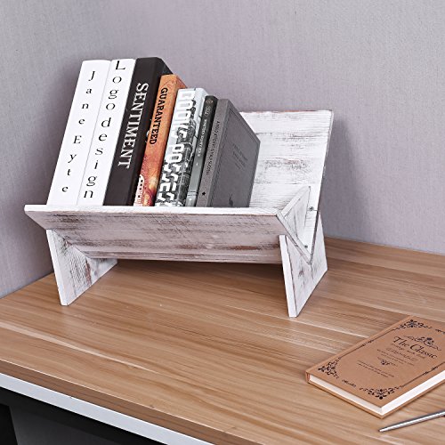 Mygift Rustic Vintage Whitewash Wooden Tilted Bookcase, Desktop Decorative Storage Organizer Display Bookshelf #TOP2