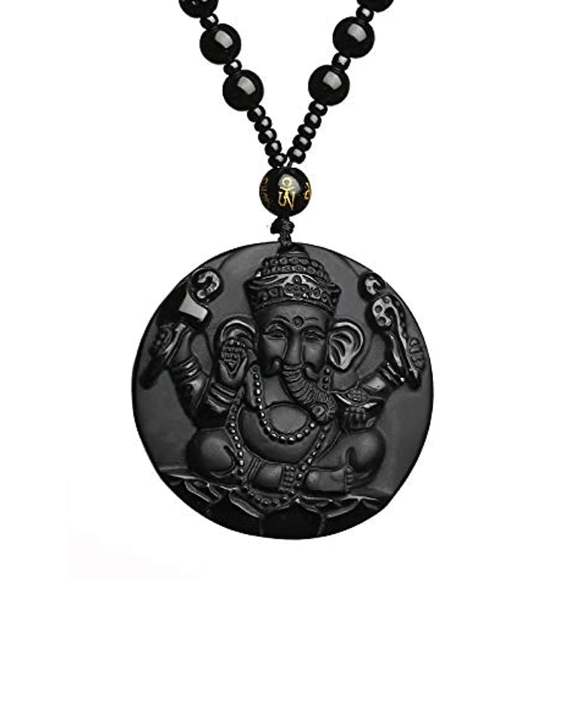 mudtale Elegant Divine Lord Ganesha Black Beaded Chain Necklace Pendant Locket for Men and Women Boys and Girls Lucky Charm for Good Luck Spiritual Jewelry Gift for Girlfriend Boyfriend Friends Family-picture-31