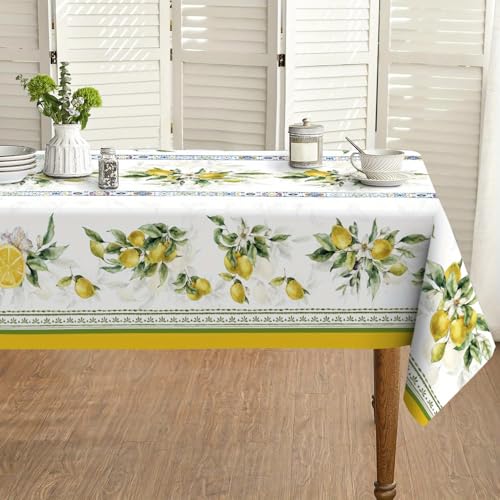 Mantel de poliéster con diseño floral de limón para primavera y verano, decoración para fiestas navideñas, reutilizable, con flores y hojas, rectangular, para decoración del hogar (140 x 240 cm/01)