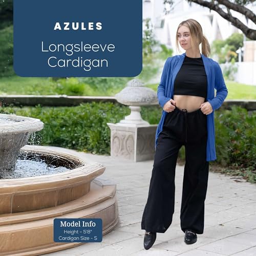 Image of Azules Long Sleeve Womens Cardigan, Flowy Longer Rayon Sweater Lightweight Cardigan for Casual or Dressy Outfits