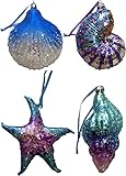 Glass Art Coastal Sea Shell Christmas Ornaments - Set of