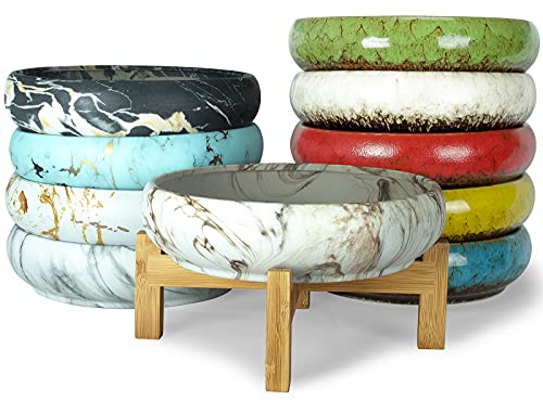 Artketty Succulent Pot, Large Succulent Planter Pot With Drainage Round Marble Bonsai Pot With Bamboo Stand, Ceramic Pots For Cactus Plants Decorative Flower Planter Bowl For Home Office #TOP5