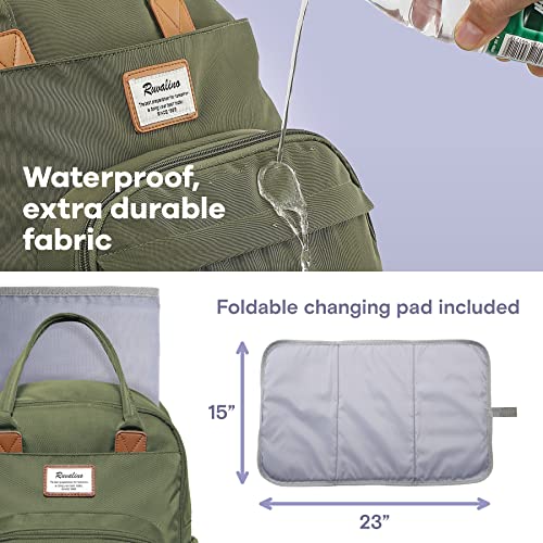 Image of RUVALINO Diaper Bag Backpack-Expandable Baby Bag with up to 50% Capacity -Baby Essentials Bag with Changing Pad Insulated Bottle Holders & Pacifier Case, Waterproof, Army Green XL