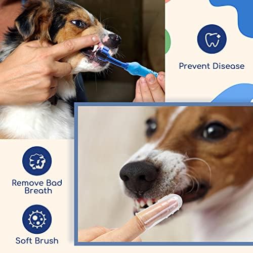 Nobleza 3 Sided Dog Toothbrush with Silicone Finger Toothbrush for Cleaning Pet Teeth, Remove Plaque and Tartar, Improve Gum Health, Suitable Large Medium Small Dog Cat and Pet