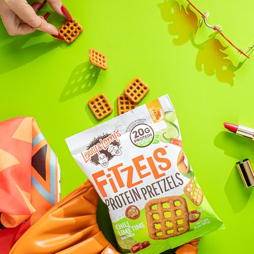 Lenny & Larry's FITZELS Protein Pretzels (Chilli Lime Time) 8 Individual Bags 3 oz Each – High Protein Snacks with 20g of Plant Based Protein – Healthy Vegan Pretzels – Delicious Salty Taste