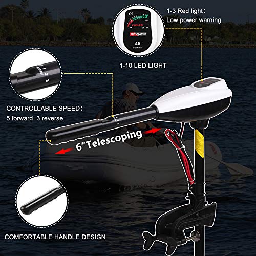 Pexmor ETM83 46Lbs Thrust 8 Speed Electric Trolling Motor, Electric Outboard Boat Motor W/Adjustable Handle & Led Indicator thumb #1