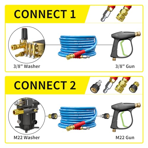 POHIR 25ft Pressure Washer Hose 3/8" 4800 PSI, No Marking Kink Free Hose with Quick Connect Ends and Adapters for Hot & Cold Water up to 248°F, Steel Wire Braided Hose for Power Washing by POHIR - Image 7