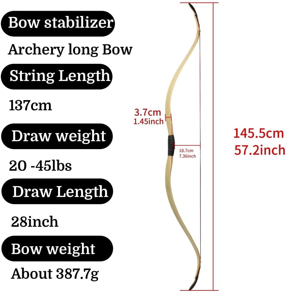 57inch Traditional Bow 20-45Lbs Archery Laminated Longbow for LH/RH Target Outdoor Hunting Arrow Practice Shooting