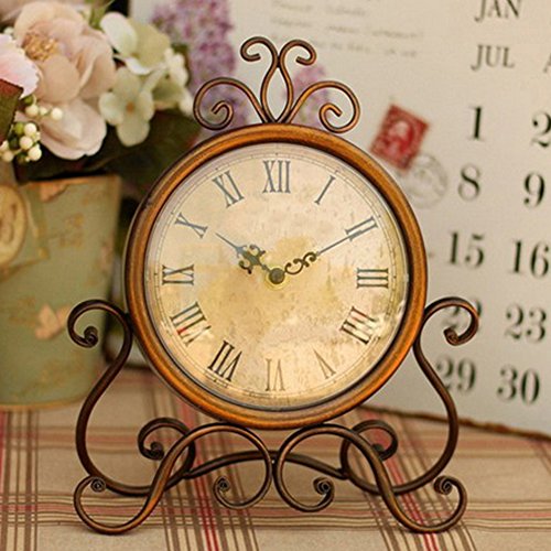 Glovion Vintage Iron Rustic Decorative Desktop Classic Clock Retro Kitchentable Clock With Roman Numerals No Second Hands #TOP2