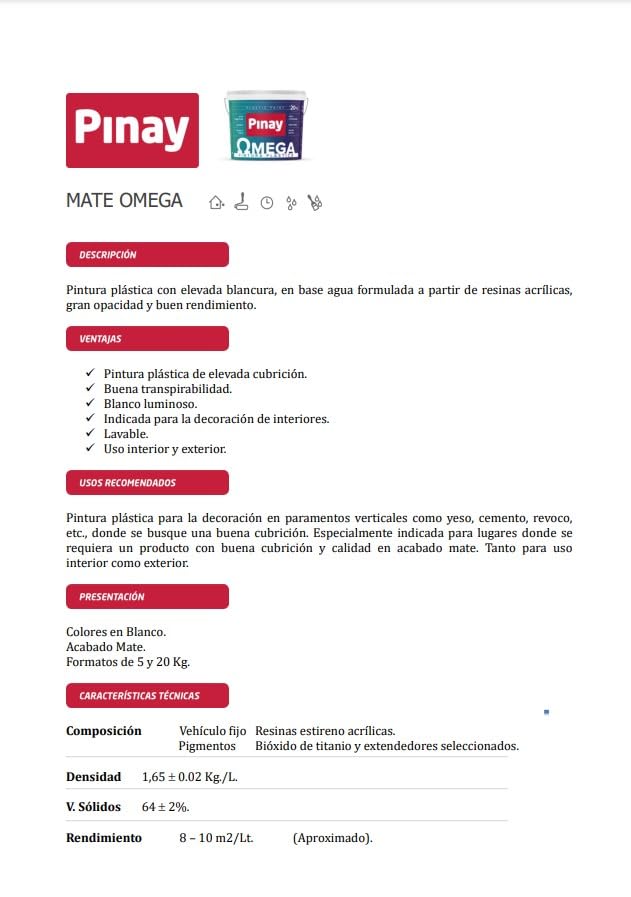 PINTURA PLASTICA CON ELEVADA BLANCURA OMEGA PINAY (20 Kg)