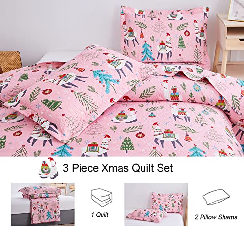 Ycosy Christmas Bedspread Coverlets King Size Girls Quilt Set Xmas Pink Alpaca Bedding Kids Lightweight Bedspread Reversible Quilts Christmas Holiday Bed Cover Set，1 Quilt And 2 Pillow Shams #TOP6