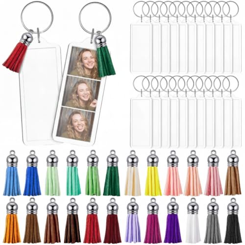 Image of Henoyso 36 Sets 3.3x1.3 Inch Acrylic Photo Frame 2026 Back to School Customizable Keychain with Tassels Back to School Teacher Gift Picture Insert Blank Clear Picture Holder for DIY