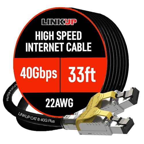Image of LINKUP Cat 8 Ethernet Cable | Long Internet Cord | High Speed LAN Connection | RJ45 connectors | Use with Cat 5 / Cat 6 / Cat 7 | Optimal for Gaming