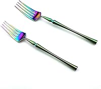 Vista 4 de JASHII Juego de cubiertos de titanio de lujo de 20 piezas de acero inoxidable 18/10 pulido con espejo de arco iris, incluye tenedor, cuchillo