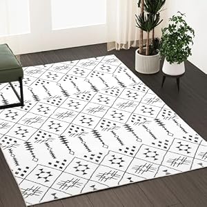 Belffin Black and White Washable Rug 3x5 - Small Area Rug for Living Room, Bedroom, or Entryway, Boho Home Decor.