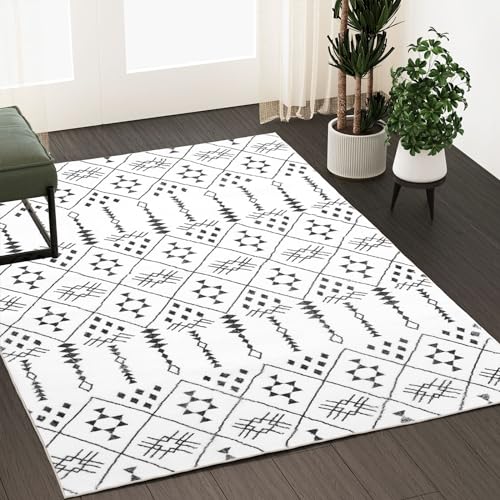 Belffin Black and White Washable Rug 3x5 - Small Area Rug for Living Room, Bedroom, or Entryway, Boho Home Decor.