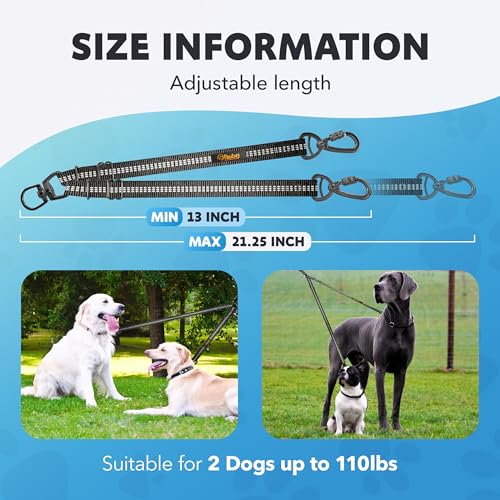 Double Dog Leash – Adjustable Length Long Leash for Dog Training – Dual Reflective Dog Leash with Non-Tangle Design – Heavy Duty Nylon and Metal Buckles – Ideal (Black, Large) - Image 5