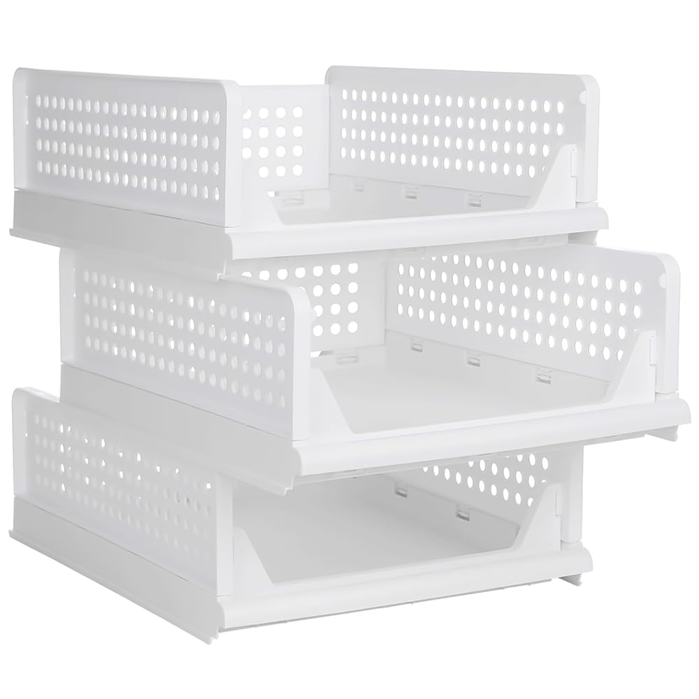 Organizador Apilable para Armario, Cajón Deslizante, Bolsa de Almacenamiento, Organizador de Ropa para Armario, para Ropa - 33,5 x 43 x 42 cm, 3 (2 PC) - Blanco
