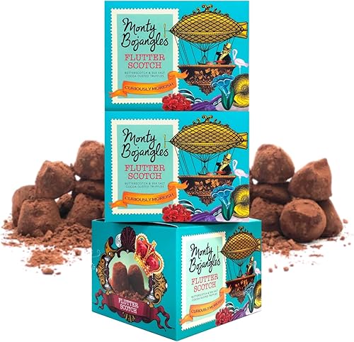 Monty Bojangles Flutter Scotch Cocoa Dusted Chocolate Truffles (3 x 100g Gift Box) – Butterscotch & Sea Salt Flavoured - Award Winning Luxury Truffles Set