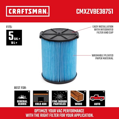 Image of CRAFTSMAN CMXZVBE38751 Fine Dust Wet /Dry Vac Replacement Filter for 5 to 20 Gallon Shop Vacuums