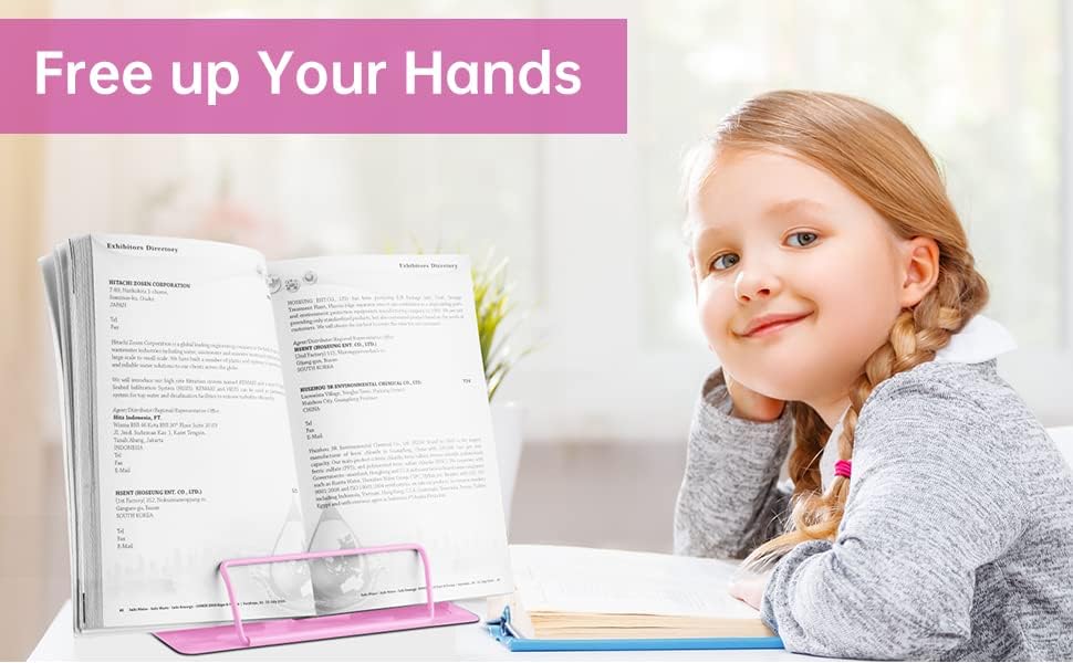 Miniatura 8 de Honagu Soporte de metal para libros de escritorio, soporte para libros para leer manos libres, soporte ajustable para documentos de libros de