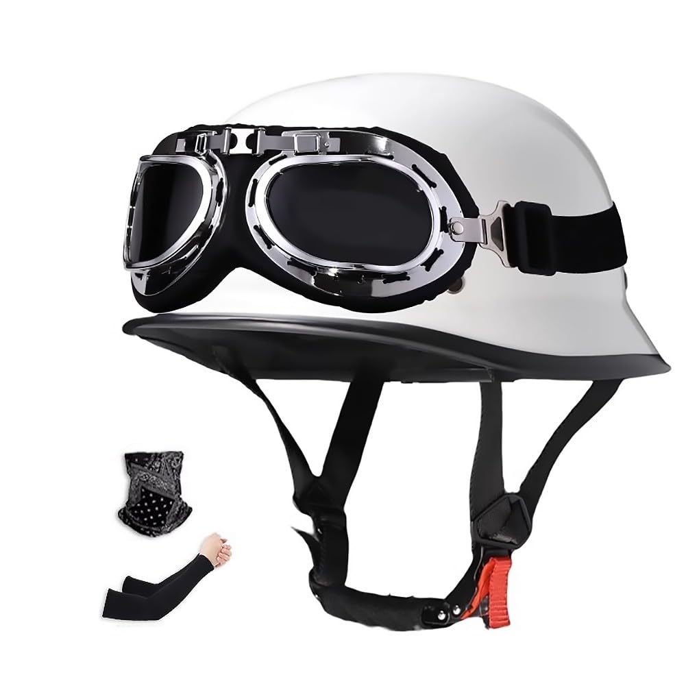 Casque Moto Jet Vintage Casque Ouvert Demi-Casque Moto Léger Homologué ECE Casque Bol Rétro avec Lunettes Vélo Cruiser Scooter Casque Cyclomoteur Electrique pour Adulte Homme Femme