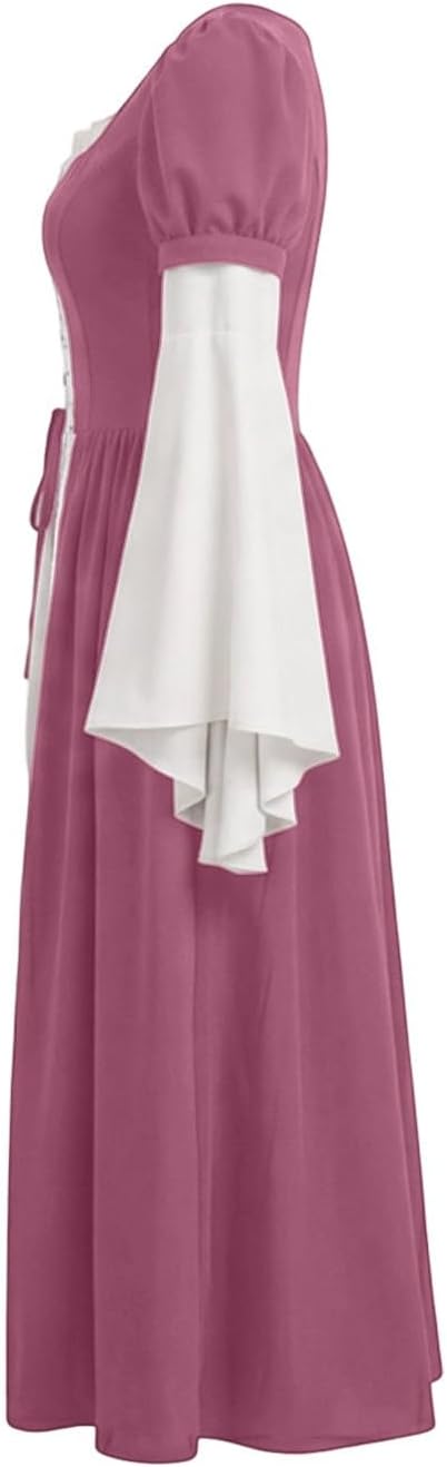 Women's Square Neck Medieval Dress Lace Up Renaissance Costume