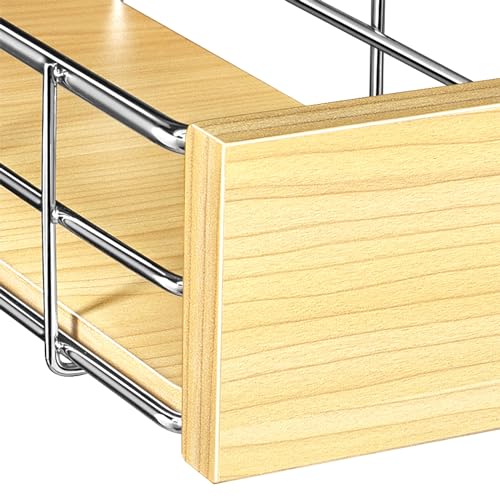 Image of LYNK PROFESSIONAL SELECT Pull Out Under Sink Kitchen Cabinet Organizer - 11.5 in. x 21 inch deep Drawer - Sliding Shelf Organizer and Undersink Storage Shelves - Lifetime Ltd. Warranty - Chrome