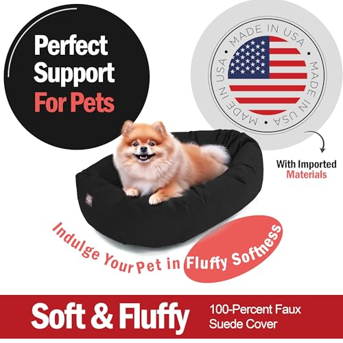 Image of Majestic Pet 24 Inch Suede Calming Dog Bed Washable - Cozy Soft Round Dog Bed with Spine Support for Dogs to Rest Their Head - Fluffy Donut Dog Bed 24x19x7 (Inch) - Round Pet Bed Small - Black (2025)
