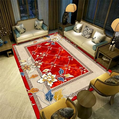 Tapis de bureau XXL rouge 200x250cm rétro fleuri - 2