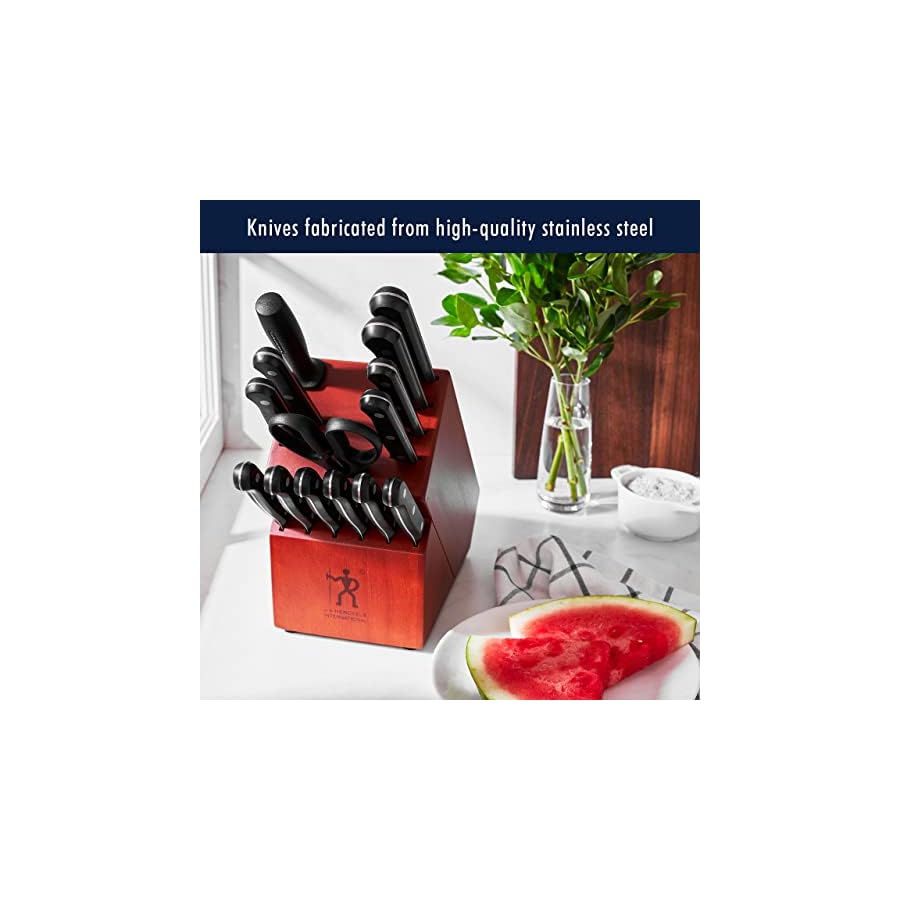 HENCKELS Solution Razor-Sharp 15-pc Knife Set, Chef Knife, Bread Knife, Steak Knife, German Engineered Informed by 100+ Years of Mastery, Black/Stainless Steel