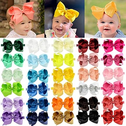 ALinmo 30Pcs Baby Girl Headbands Big 6 Inch Boutique Grosgrain Ribbon Hair Bows Big Baby Girls Bows Headbands for Baby Girls Infants Toddler Kids Teens and Children Cover