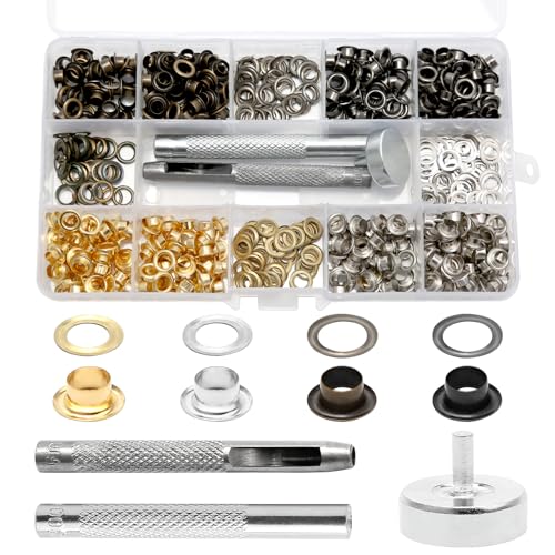 400 Stück Ösen Set 5mm Innenmaß Grommet Werkzeug Kit mit Ösenzange Ösen Scheiben Lochwerkzeug und Aufbewahrungsbox für Leder Stoff Planen Vorhänge DIY Handwerk