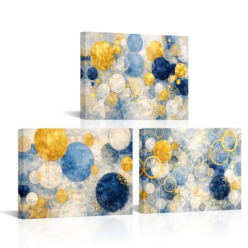 Nachic Wall Blue Gold Abstract Canvas Circles