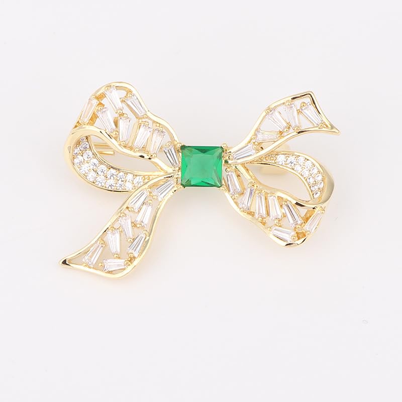 Image of Gold Brooches for Women Ladies Yellow Broach Flower Bow Rhinestone Lapel Pins Blazer Dress Denim Jacket Accessories
